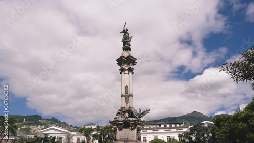 Monument of Independence or first cry for independence of America in Quito-Ecuador. It is located in the Plaza Grande in front of the Carondelet Palace where the President of Ecuador lives.