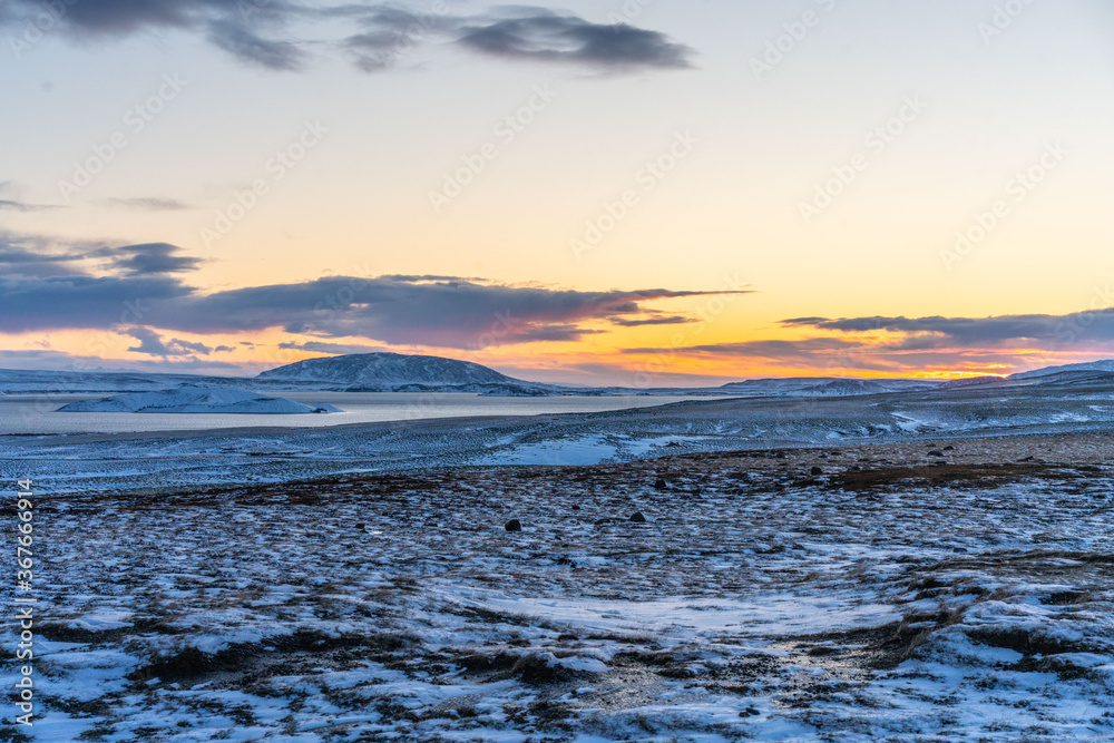Thingvellir National Park in Iceland at sunrise, in winter time.