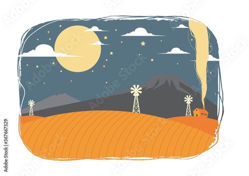 night time with mountain view and windmill