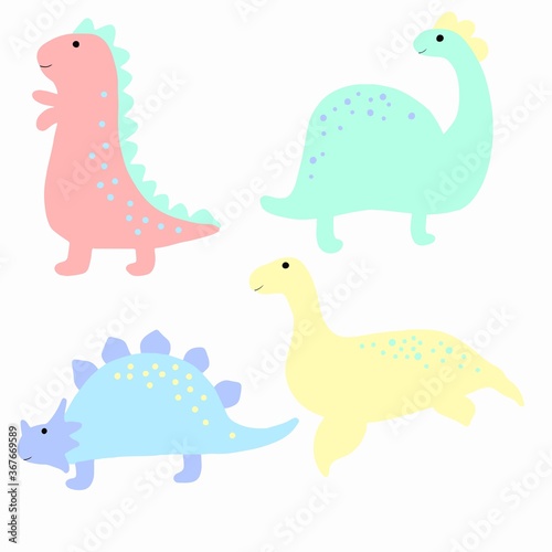 Set of four dinosaurs on isolated