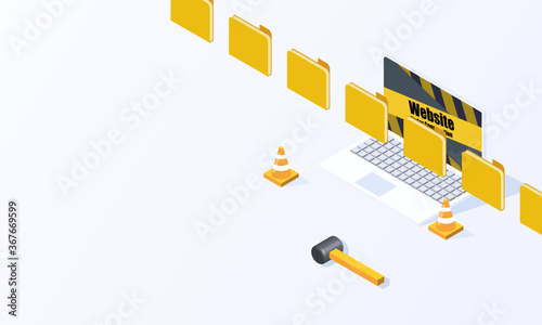 Website under construction page flat isometric isolated on white background vector design