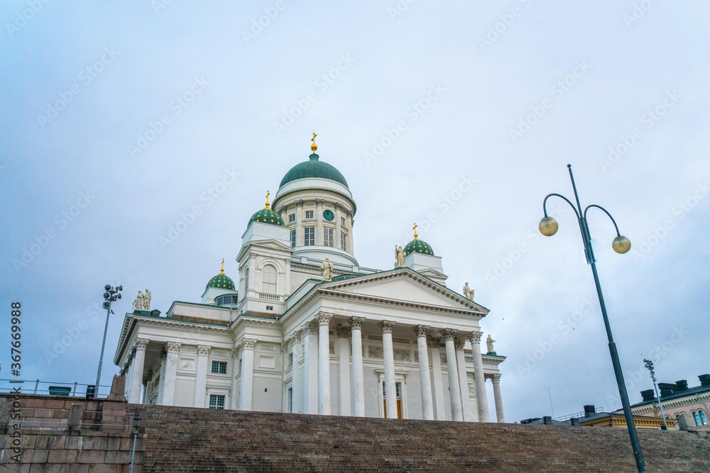 Helsinki Cathedral, also known as Tuomiokirkko, the white cathedral in Helsinki, Finland.