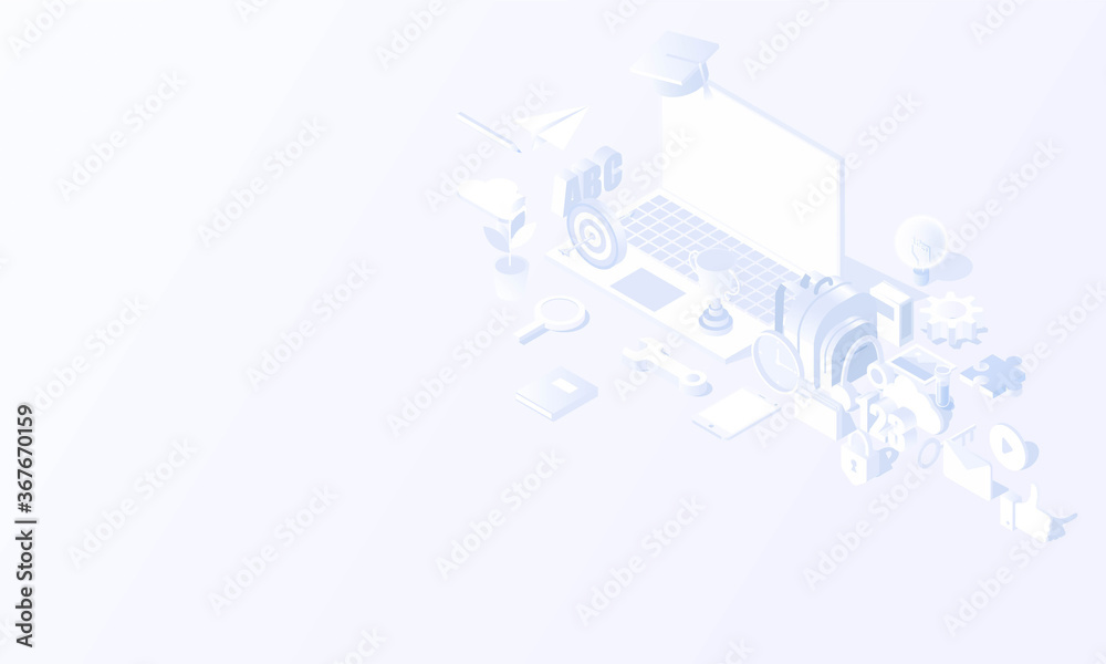 Online education modern isometric and back to school isometric vector design