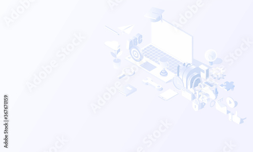 Online education modern isometric and back to school isometric vector design