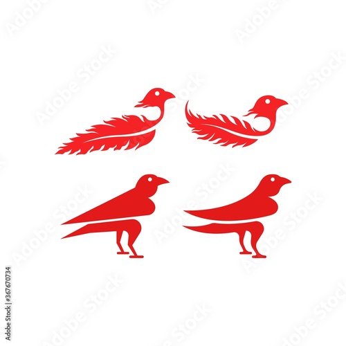 set of red raven logo. raven with feather vector