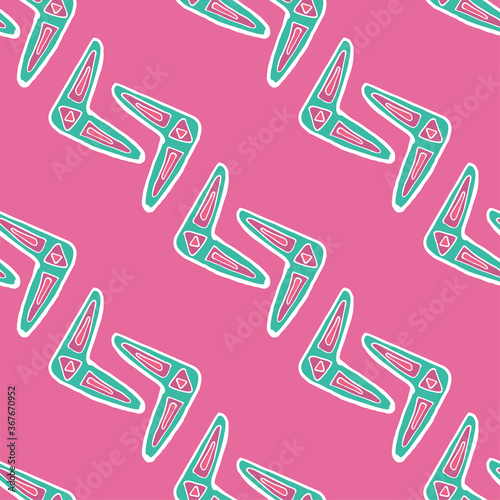 Seamless pattern vector of pastel tribal style motif boomerang on pastel pink background