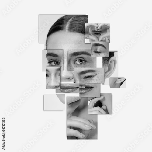 Vászonkép Surreal portrait of woman made of different pieces of photos