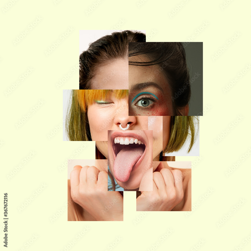 Φωτογραφία Surreal portrait of woman made of different pieces of photos