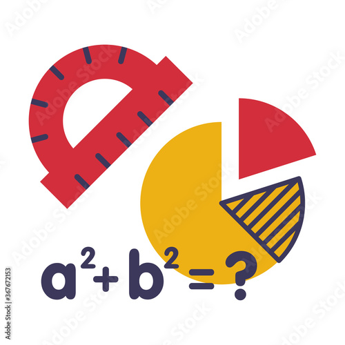 Math Science Education Concept, School Supplies, Back to School Elements Flat Style Vector Illustration