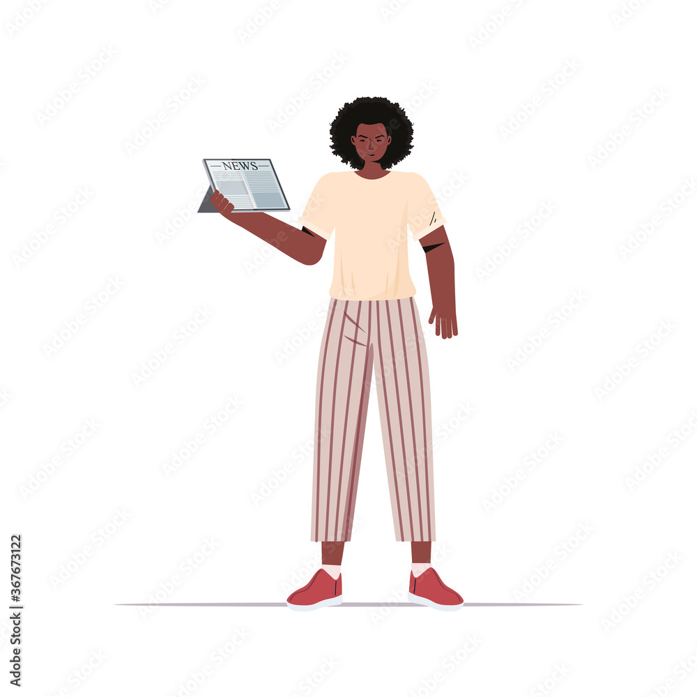 african american woman reading newspaper daily news press mass media concept full length vector illustration african american woman reading newspaper daily news press mass media concept full length vector illustration