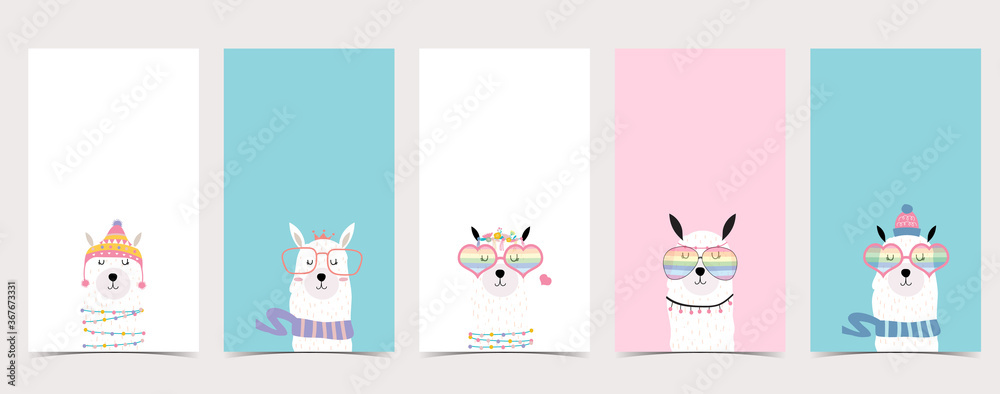 Cute pastel background for social media.Set of instagram story with llama,alpaca Cute pastel background for social media.Set of instagram story with llama,alpaca