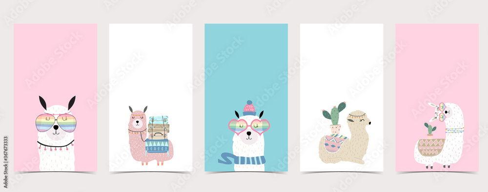 Cute pastel background for social media.Set of instagram story with llama,alpaca Cute pastel background for social media.Set of instagram story with llama,alpaca