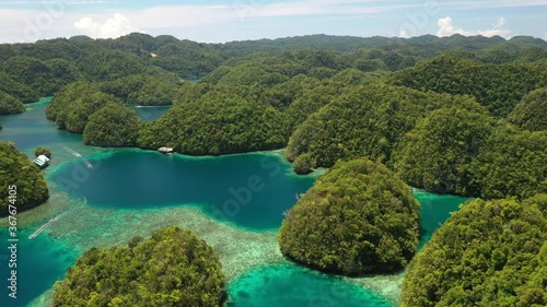 Aerial of Colorful Tropical Paradise on Philippines, Siargao Island Sohoton Cove Popular Exotic Travel Destination photo