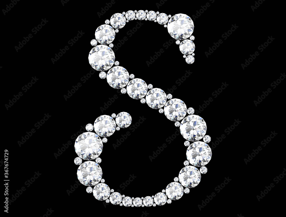 Diamond letters with gemstones isolated on black. 3D rendering Diamond letters with gemstones isolated on black. 3D rendering