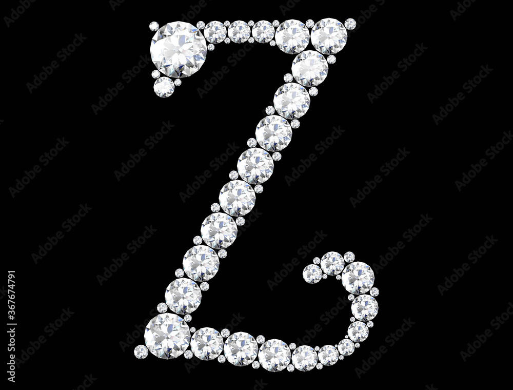 Diamond letters with gemstones isolated on black. 3D rendering
