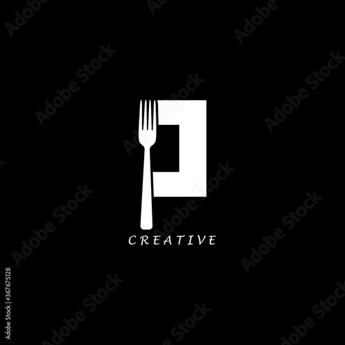 Fork concept simple flat P letter logo design