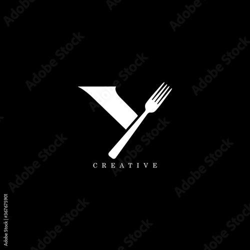 Fork concept simple flat Y letter logo design