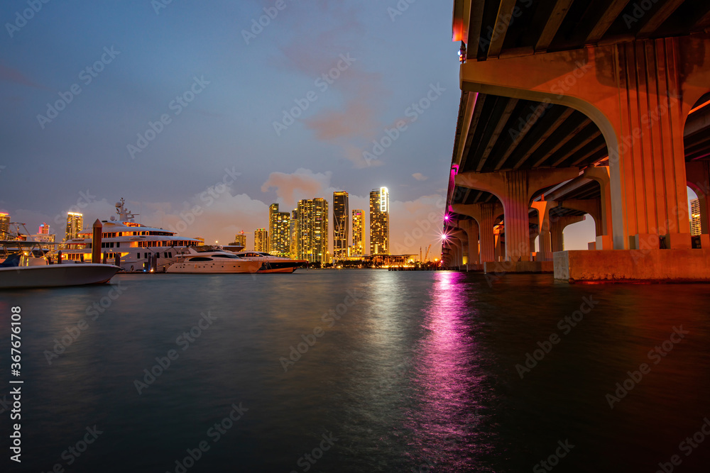 Miami. Beautiful Miami Florida skyline at sunset.