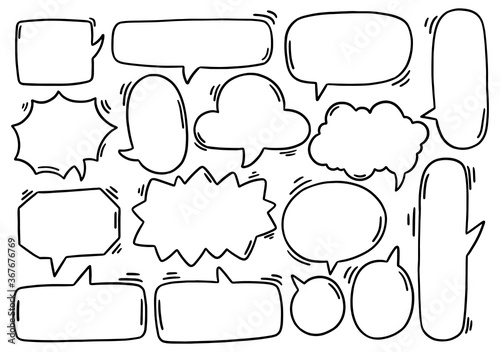 0131 hand drawn background Set of cute speech bubble eith text in doodle style