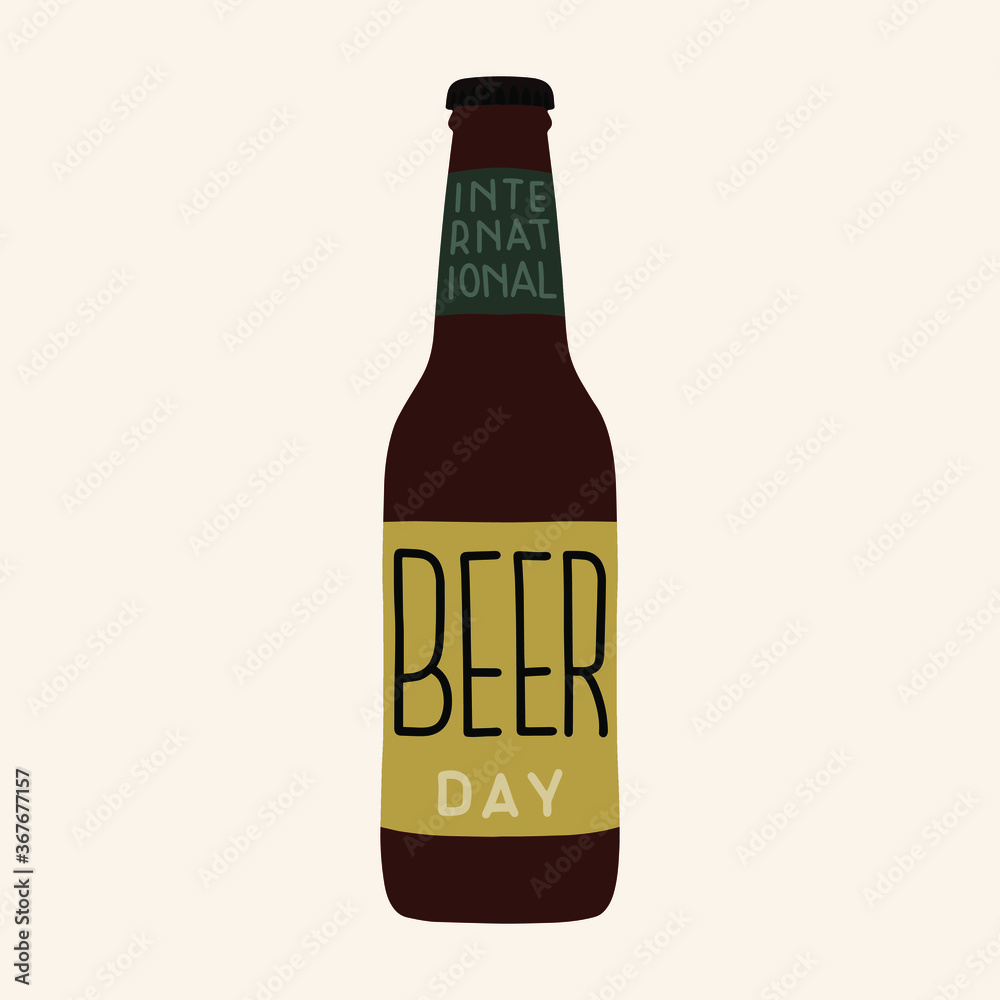 Vector illustration on the theme of International Beer Day August 7. Hand drawn beer bottle with lettering. Vector illustration on the theme of International Beer Day August 7. Hand drawn beer bottle with lettering.