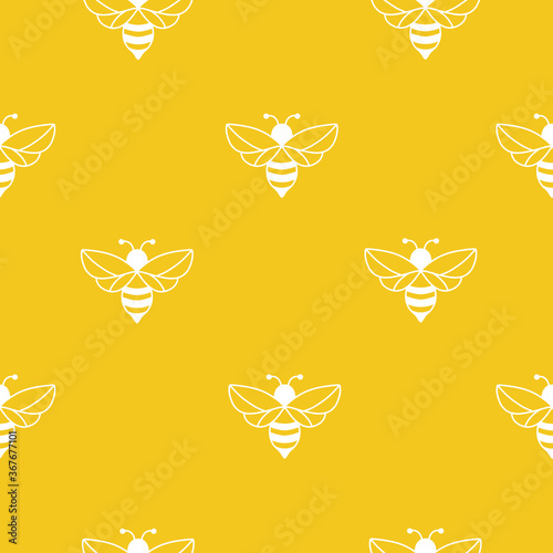 Seamless pattern of a Bee. Can be used as an illustration for National Honey Bee Day in August 15.  For the visualization of beekeepers' advertising products, party decor, fabrics.