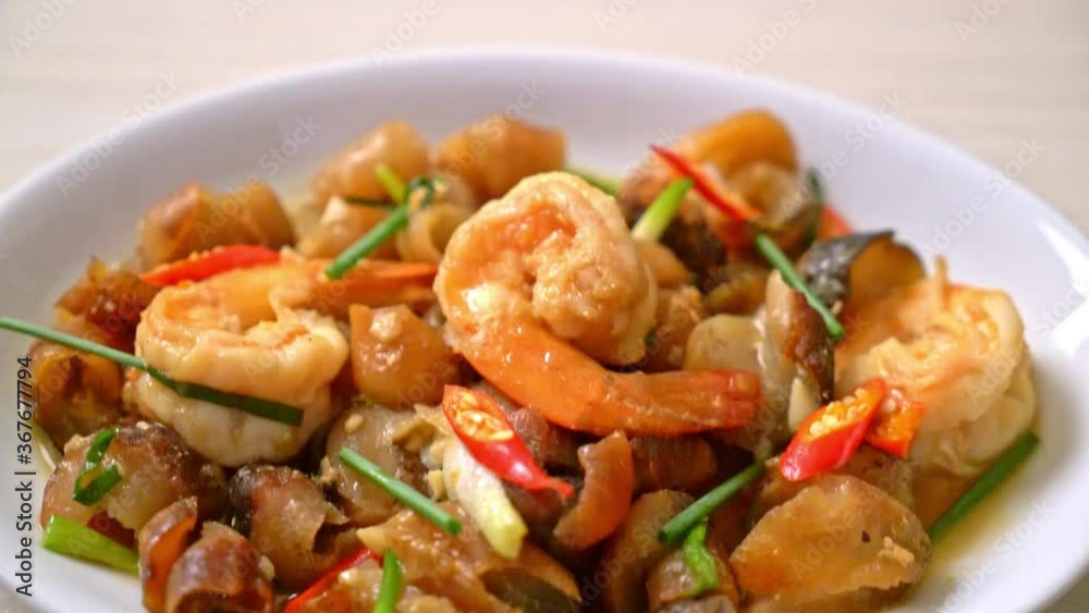 Stir-Fried Braised Sea Cucumber with Shrimps - Asian food style Stir-Fried Braised Sea Cucumber with Shrimps - Asian food style