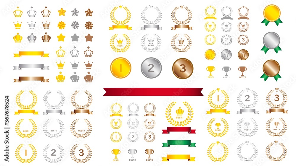 Illustration set of ranking icon and crown - obrazy, fototapety, plakaty 