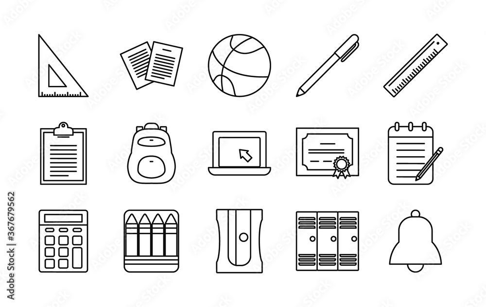 school line style icon set vector design school line style icon set vector design