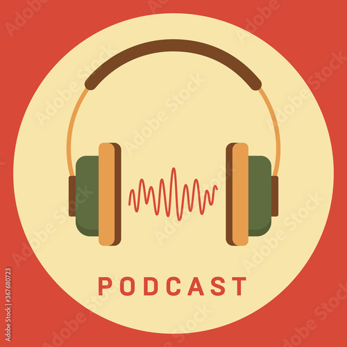 Flat concept of podcasting vector, Internet digital recording, online broadcasting illustrated banner.