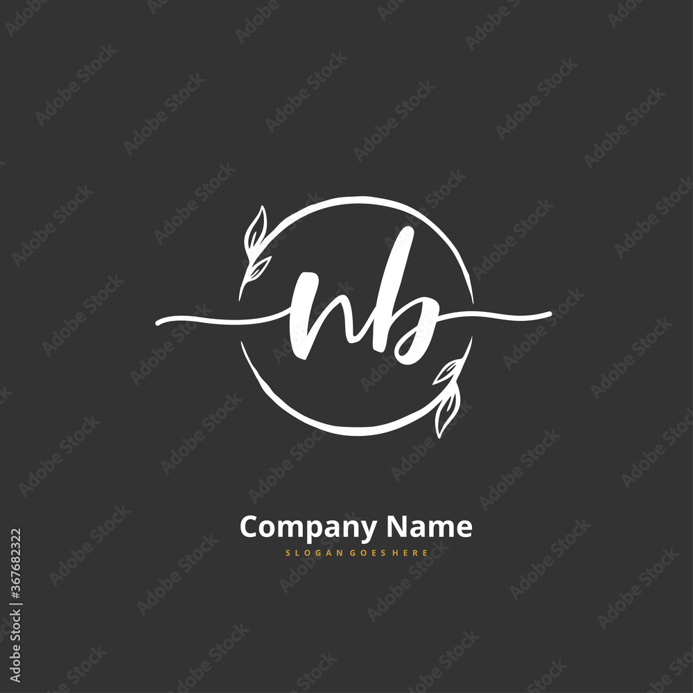 N B NB Initial handwriting and signature logo design with circle. Beautiful design handwritten logo for fashion, team, wedding, luxury logo.