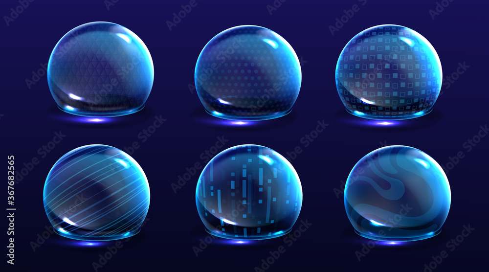 Force shield bubbles, energy glowing spheres or defense dome fields