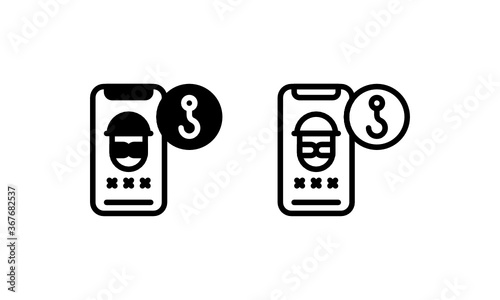 Smartphone Mobile Phising Hook Steal Thief Icon, Logo, Vector