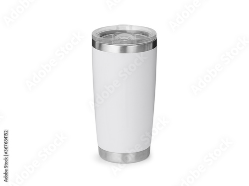 Foto White steel tumbler mockup isolated on white background with clipping path