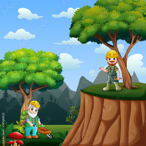 The lumberjack in forest illustration