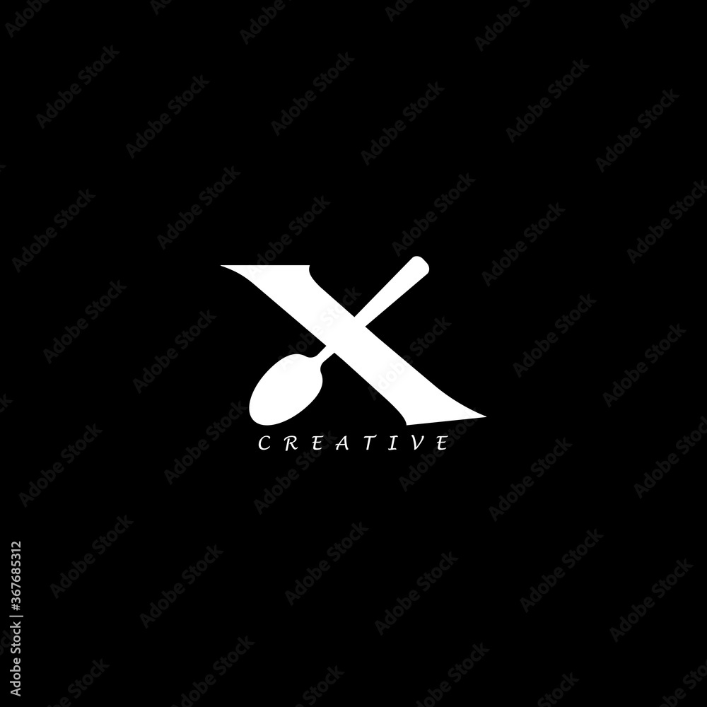 Spoon concept simple flat X letter logo design Spoon concept simple flat X letter logo design