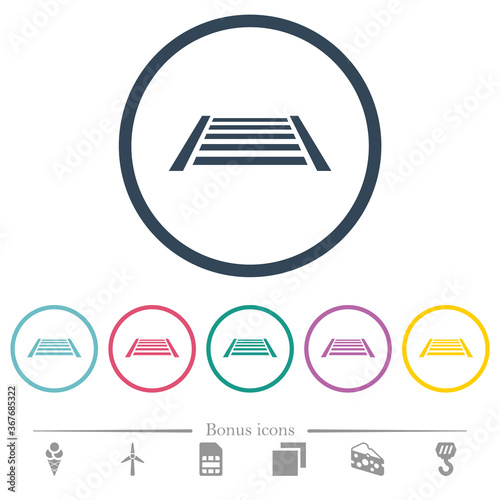 Railway flat color icons in round outlines