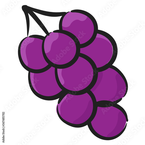 
A bunch of sweet berries, icon of grapes in doodle style 
