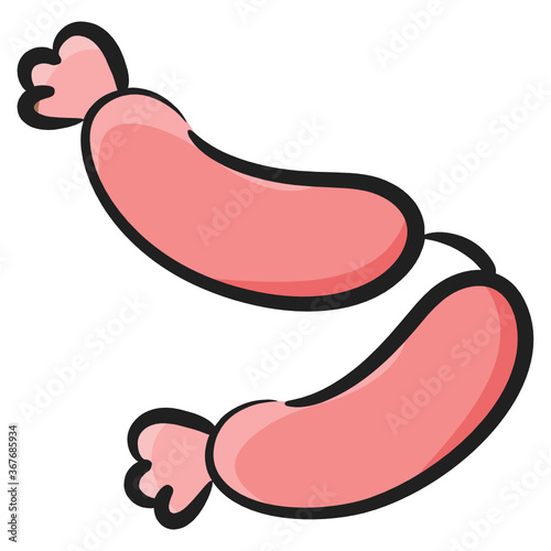 
Hot dog sausages icon, frankfurter hand drawn editable vector.
