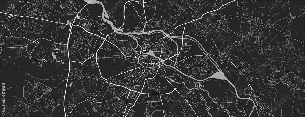 Naklejka premium Urban city map of Wroclaw. Vector poster. Grayscale street map.