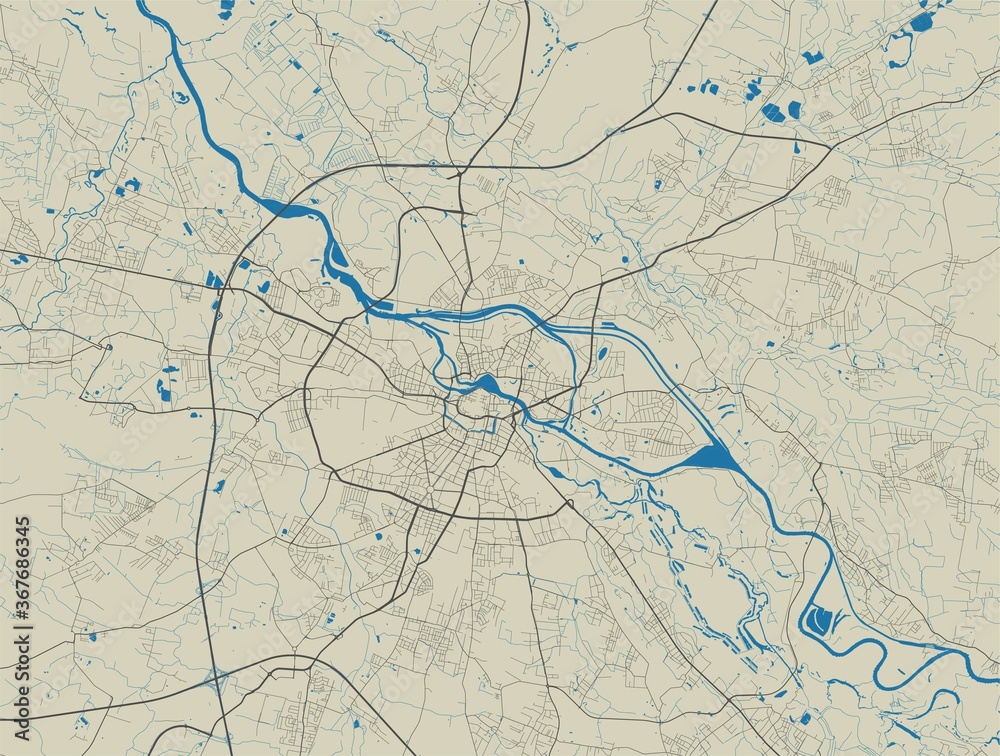 Vector map of Wroclaw. Street map art poster illustration.
