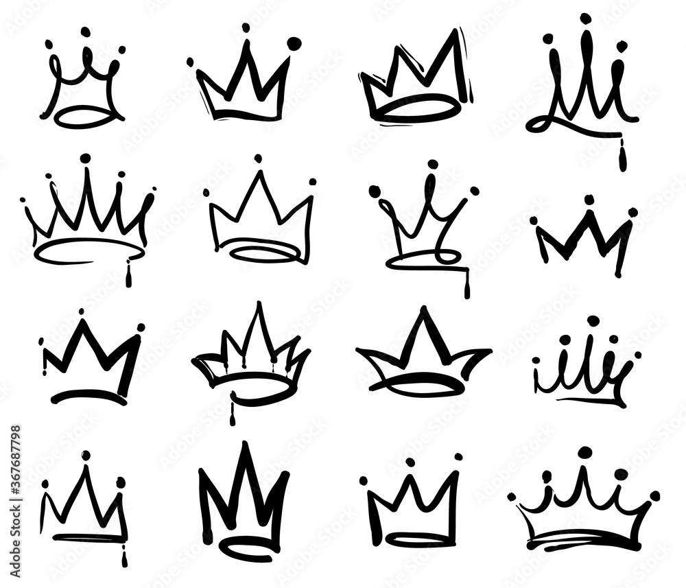 Fototapeta Crown logo graffiti icon. Black elements isolated on white background. Vector illustration.