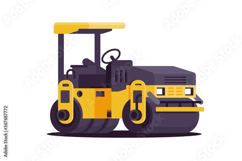 Modern urban asphalt paver car at work in web site.