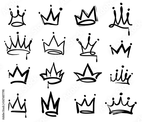 Crown logo graffiti icon. Black elements isolated on white background. Vector illustration.