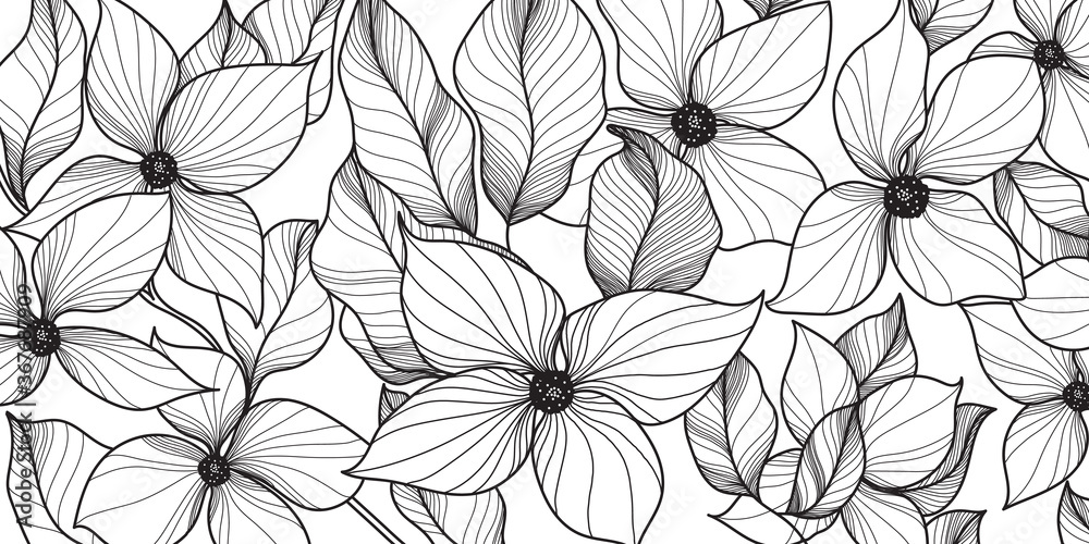 Black and white Elegant decorative floral background pattern. Minimal and luxury design for print, blanket, wallpaper, textile, cloting. Vector illustration.