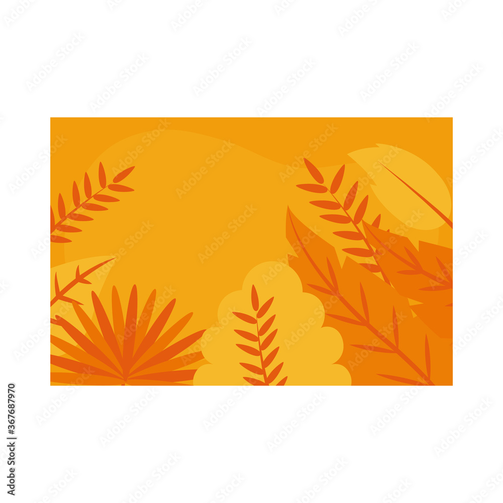 Summer orange banner with leaves vector design