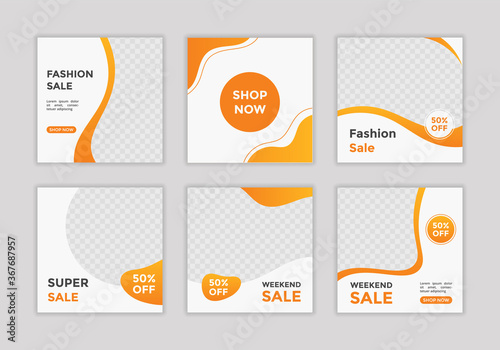 Set of editable template post for social media ad. web banner ads for promotion design with yellow gradient color.