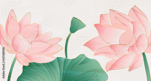 Golden lotus  background pattern vector. Tropical flower background design for cosmetics,health care, print, postcards, packaging, covers, vector illustration.