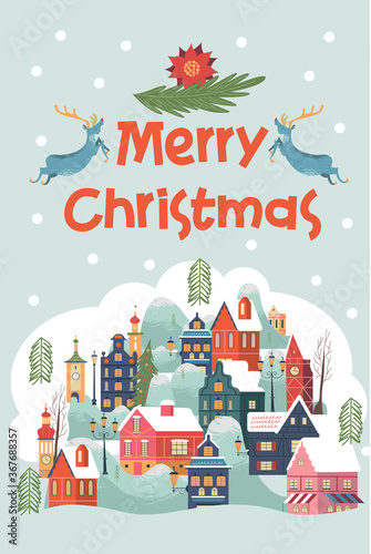 Merry Christmas. Christmas greeting card. Vector illustration.