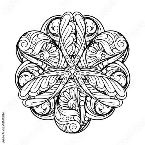 Black and white ethnic style floral mandala pattern for antistress coloring. Abstract coloring page. photo