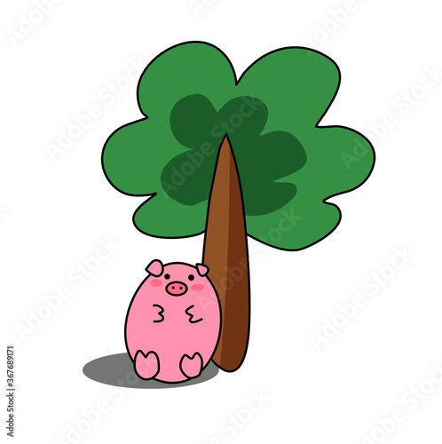 illustration of pig under the tree